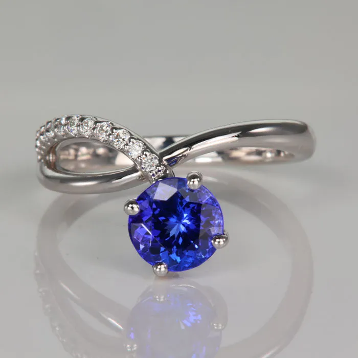 ON HOLD NL: 14K White Gold Round Tanzanite and Diamond Ring 1.43cts and Screwback studs
