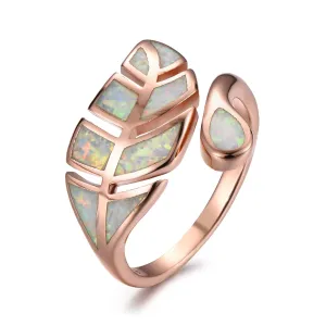 Opal & 18K Rose Gold-Plated Leaf Bypass Ring