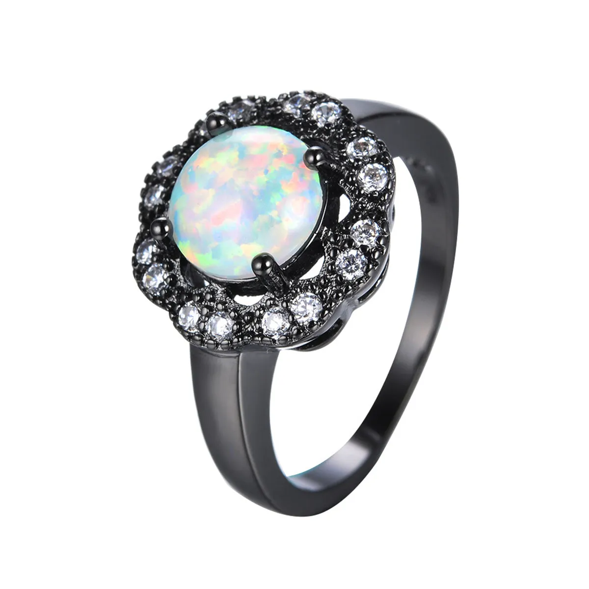 Opal & Cubic Zirconia Flower Ring