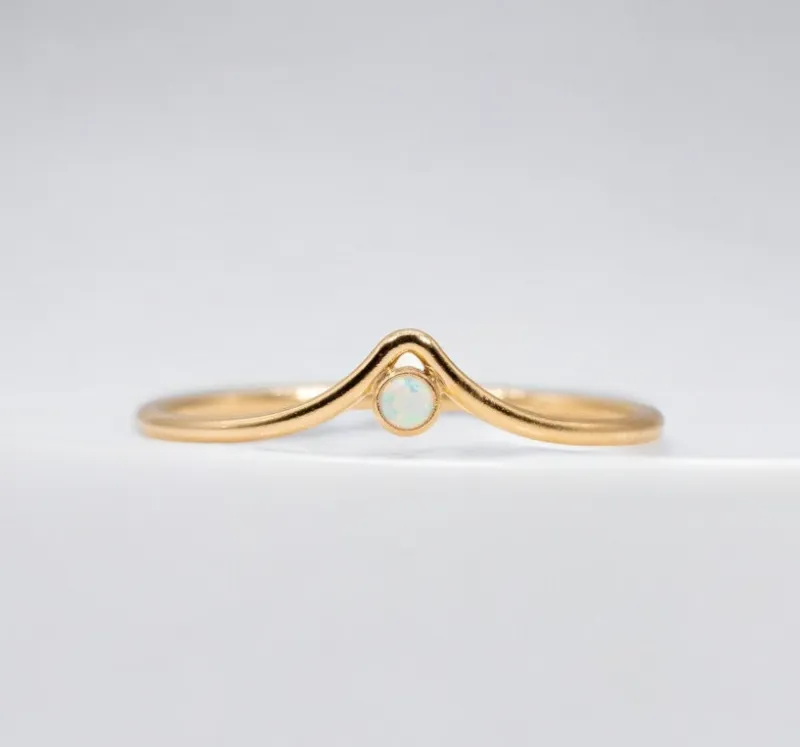 Opal Chevron Stacking Ring - 14k Gold Filled