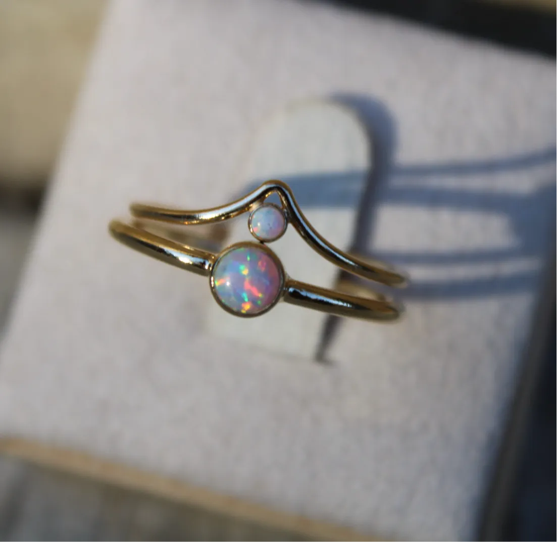Opal Chevron Stacking Ring - 14k Gold Filled