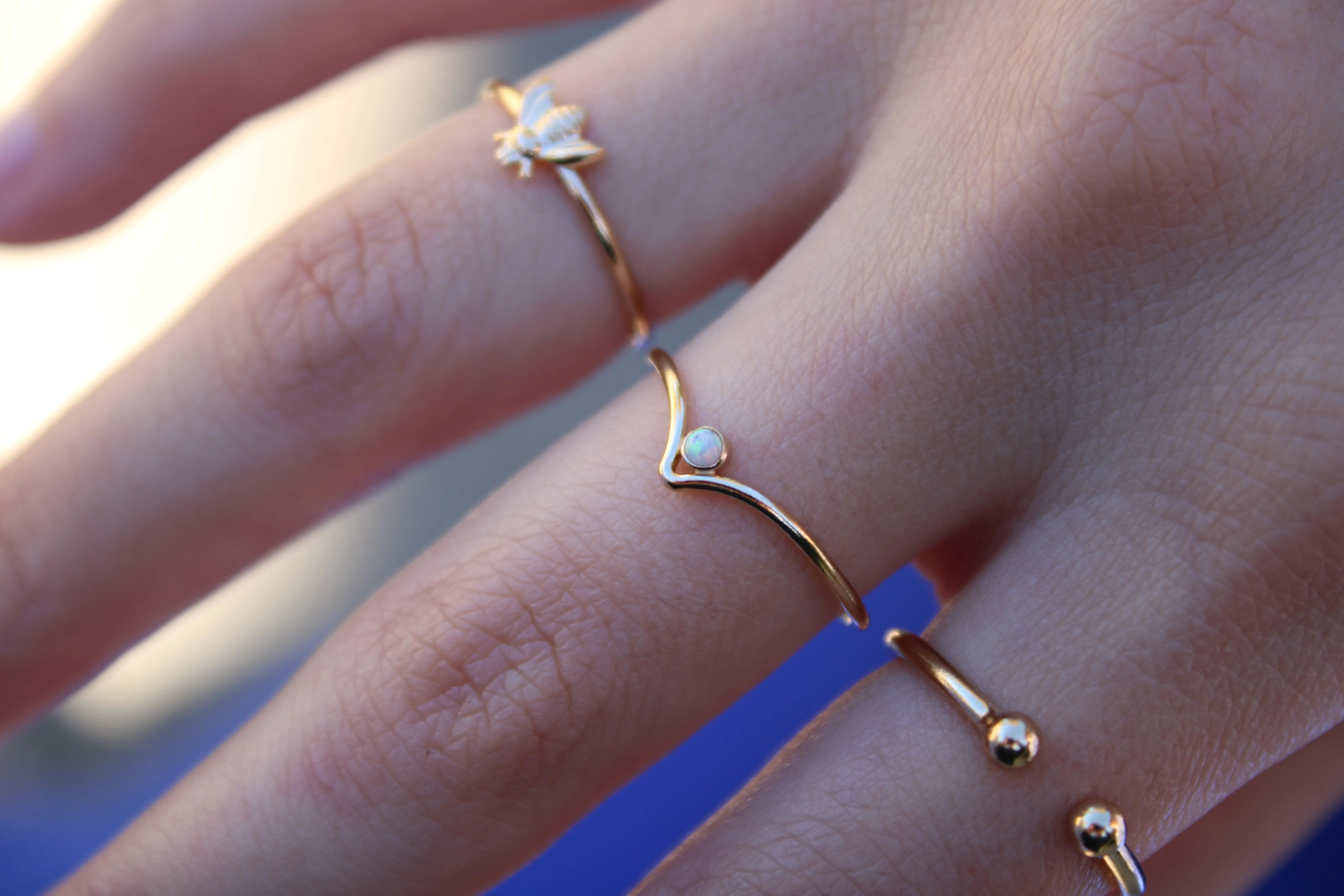 Opal Chevron Stacking Ring - 14k Gold Filled