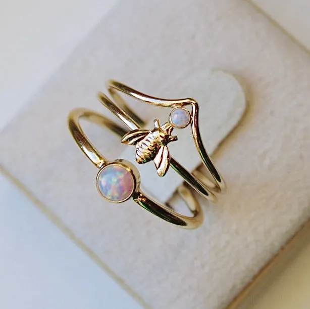Opal Chevron Stacking Ring - 14k Gold Filled