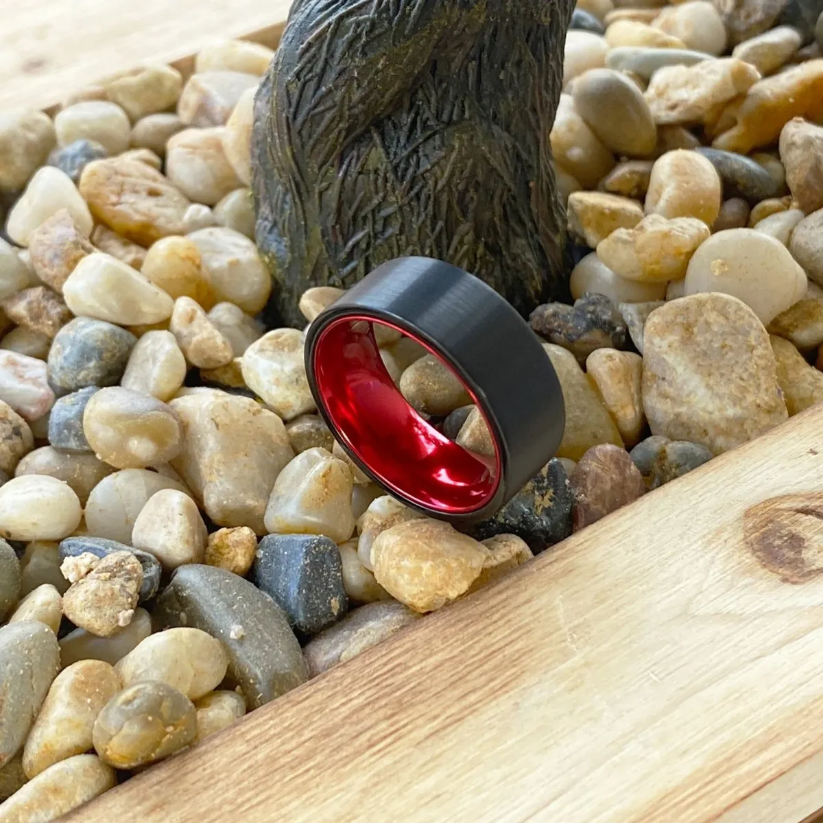 ORCHID | Red Ring, Black Tungsten Ring, Brushed, Flat