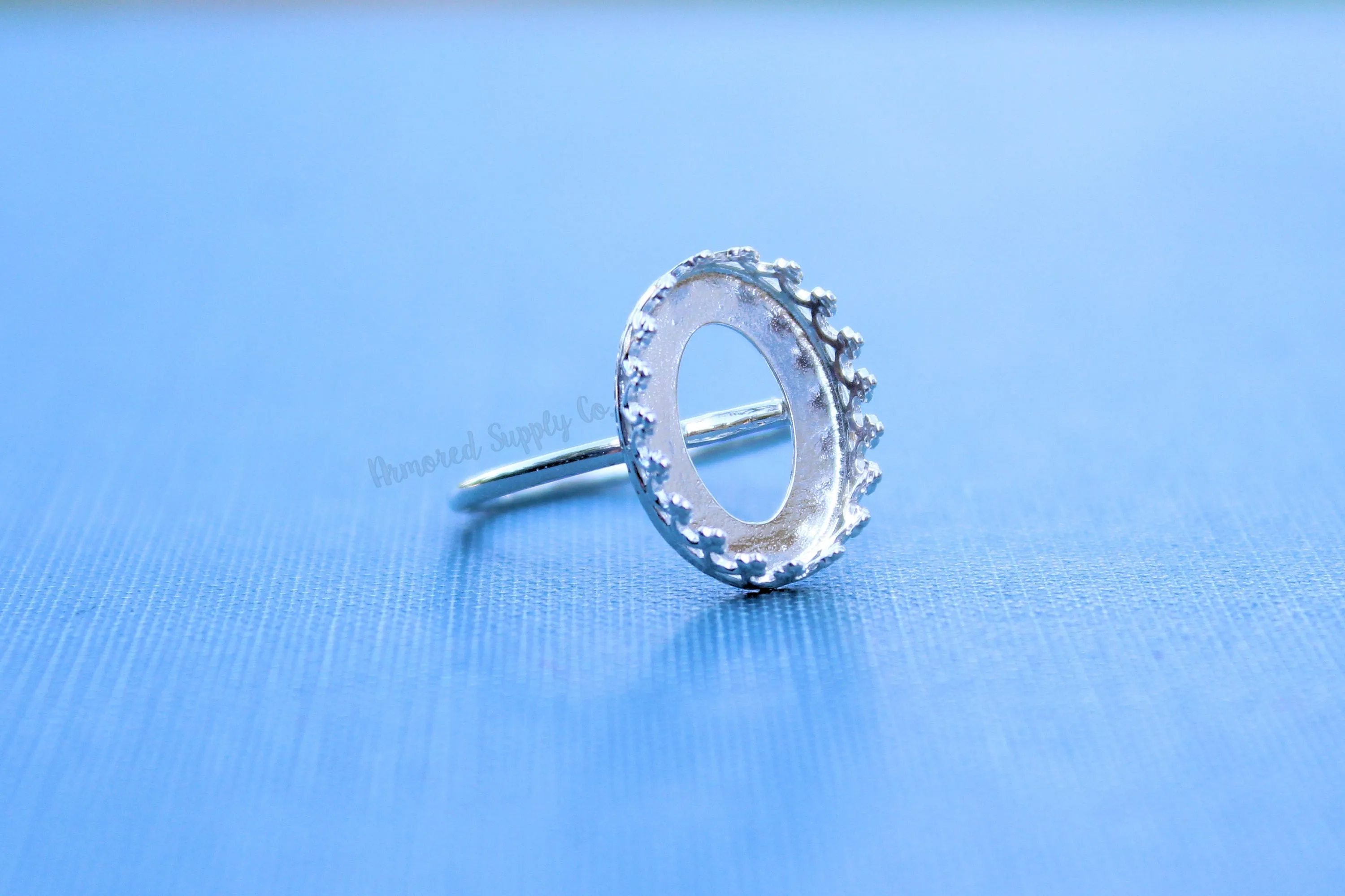 Oval 14x10mm Crown Bezel Cup Ring blank Silver - 14g ring band