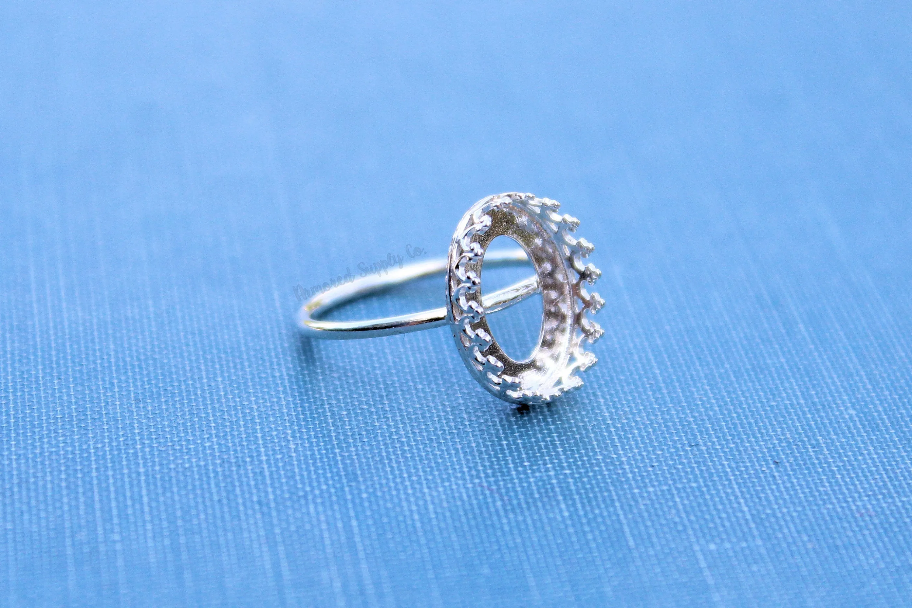 Oval 14x10mm Crown Bezel Cup Ring blank Silver - 14g ring band