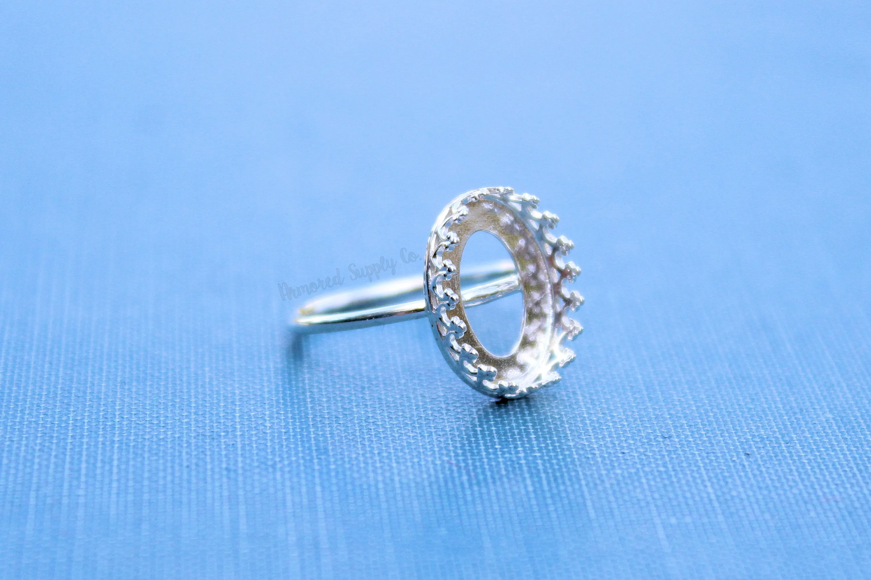 Oval 14x10mm Crown Bezel Cup Ring blank Silver - 14g ring band