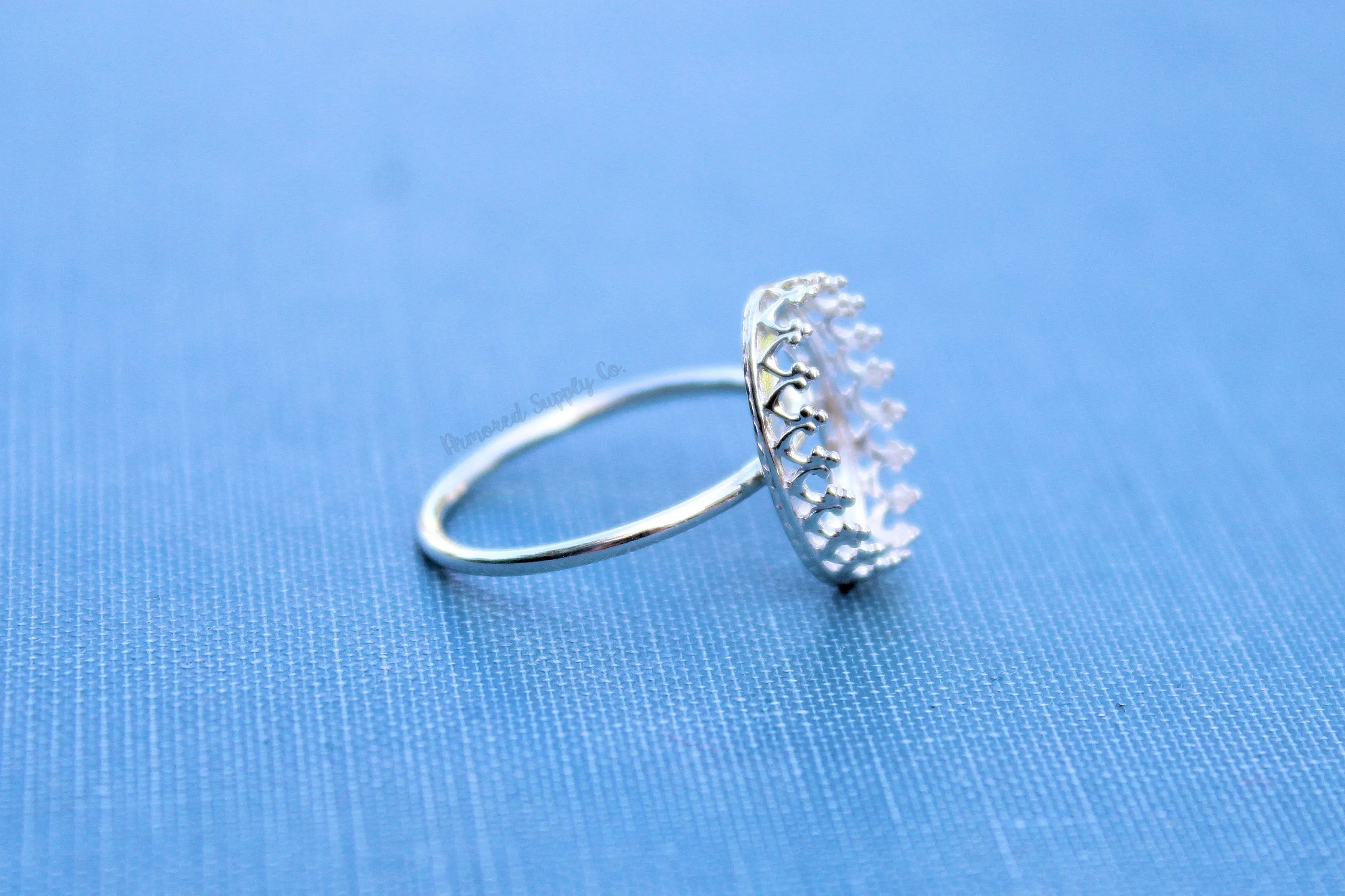 Oval 14x10mm Crown Bezel Cup Ring blank Silver - 14g ring band
