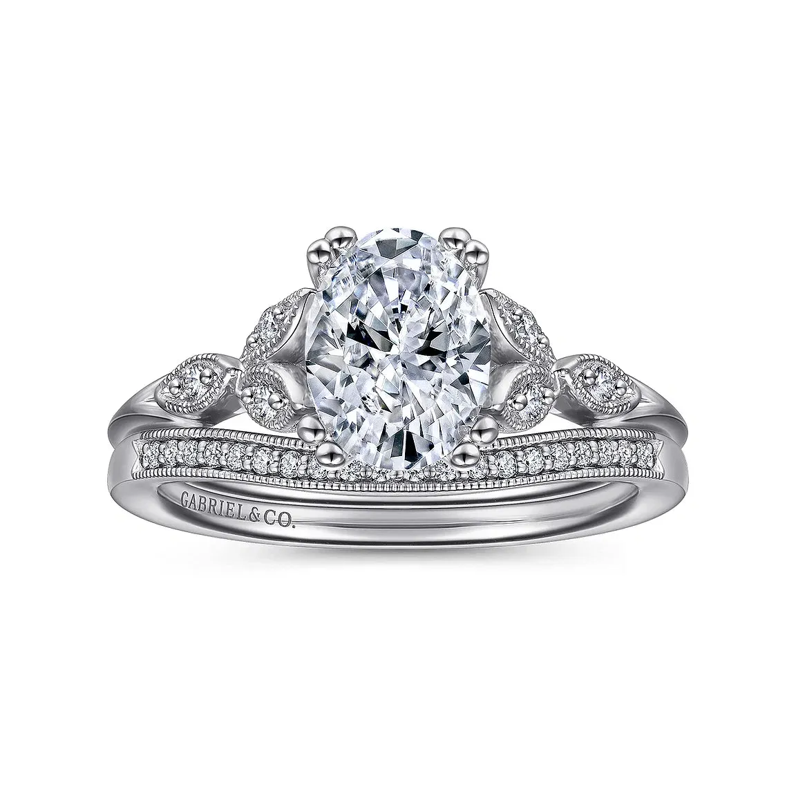 Oval and Petal Diamond Engagement Ring Mounting