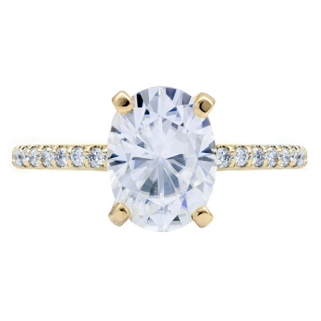 Oval Center Stone 4 Prongs Diamond Accent Ice Cathedral Solitaire Ring