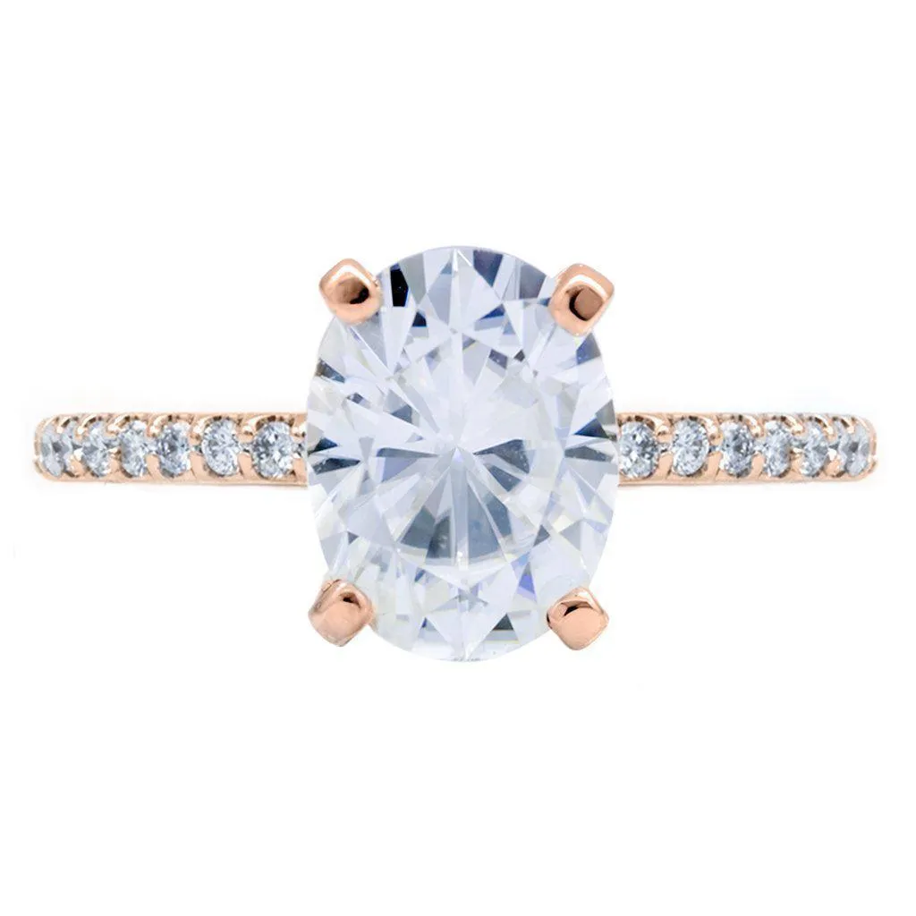 Oval Center Stone 4 Prongs Diamond Accent Ice Cathedral Solitaire Ring