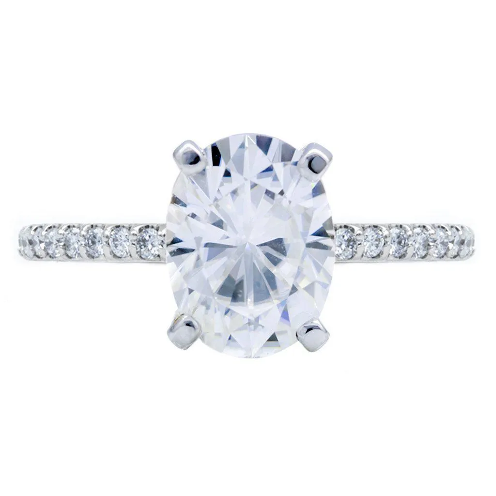 Oval Center Stone 4 Prongs Diamond Accent Ice Cathedral Solitaire Ring