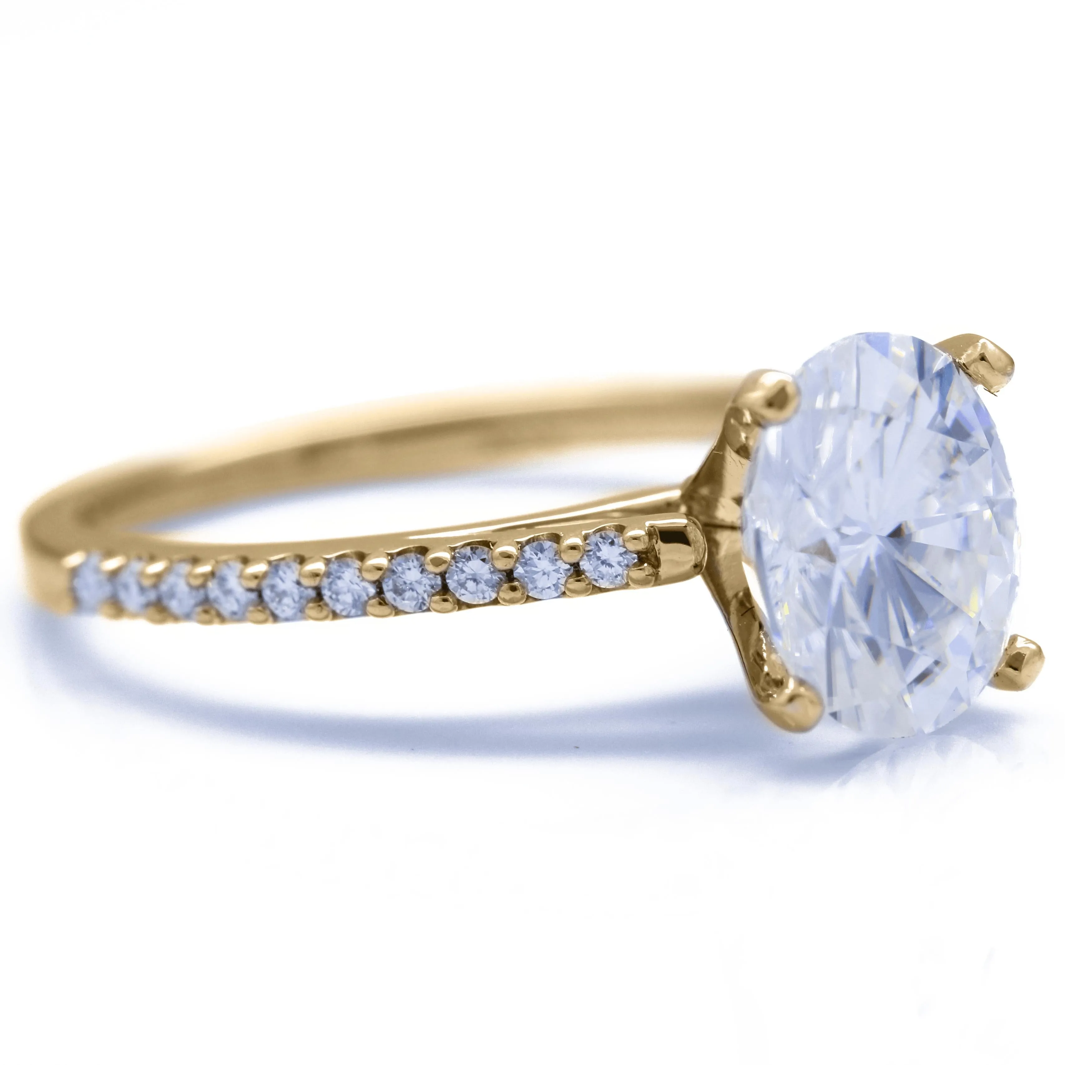 Oval Center Stone 4 Prongs Diamond Accent Ice Cathedral Solitaire Ring