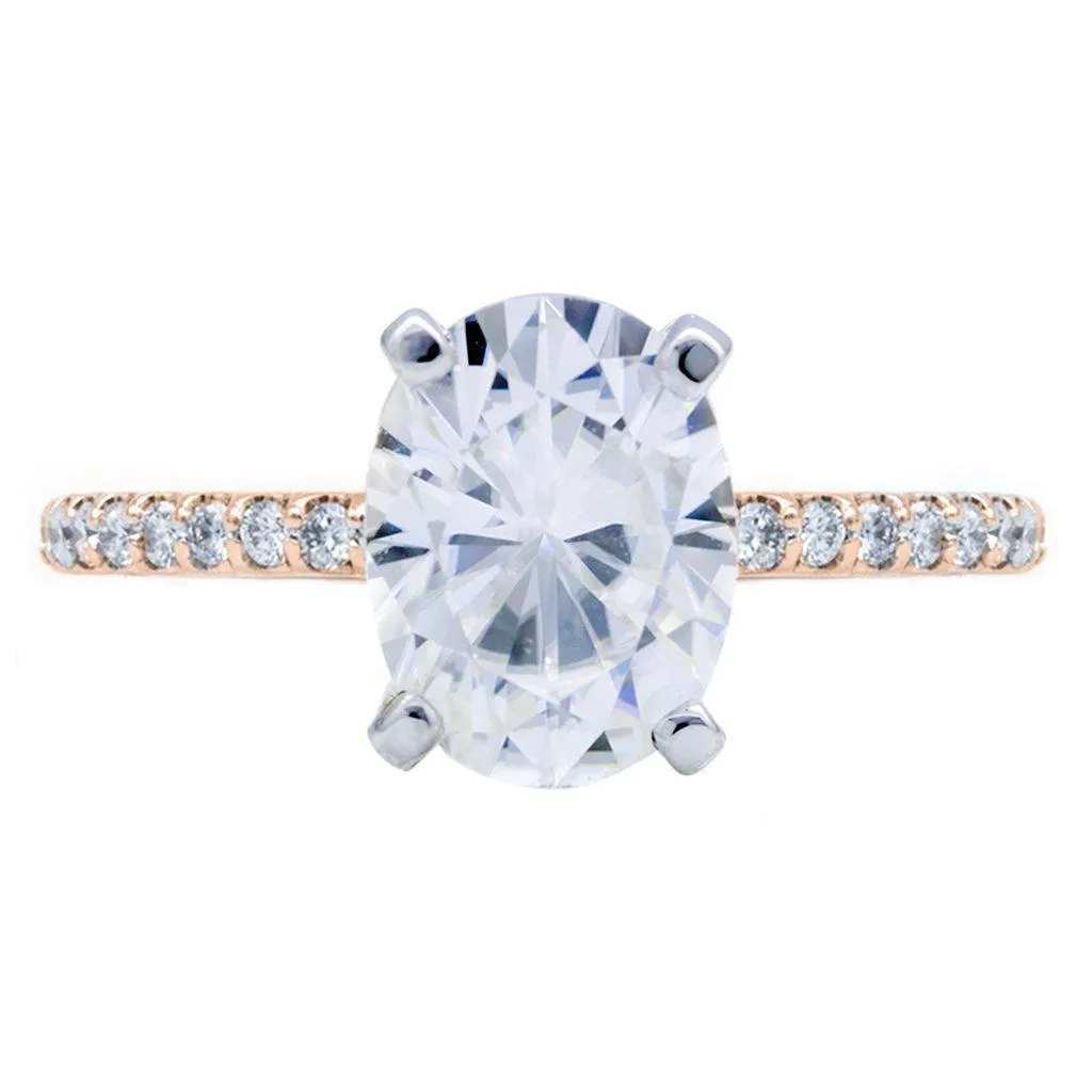 Oval Center Stone 4 Prongs Diamond Accent Ice Cathedral Solitaire Ring