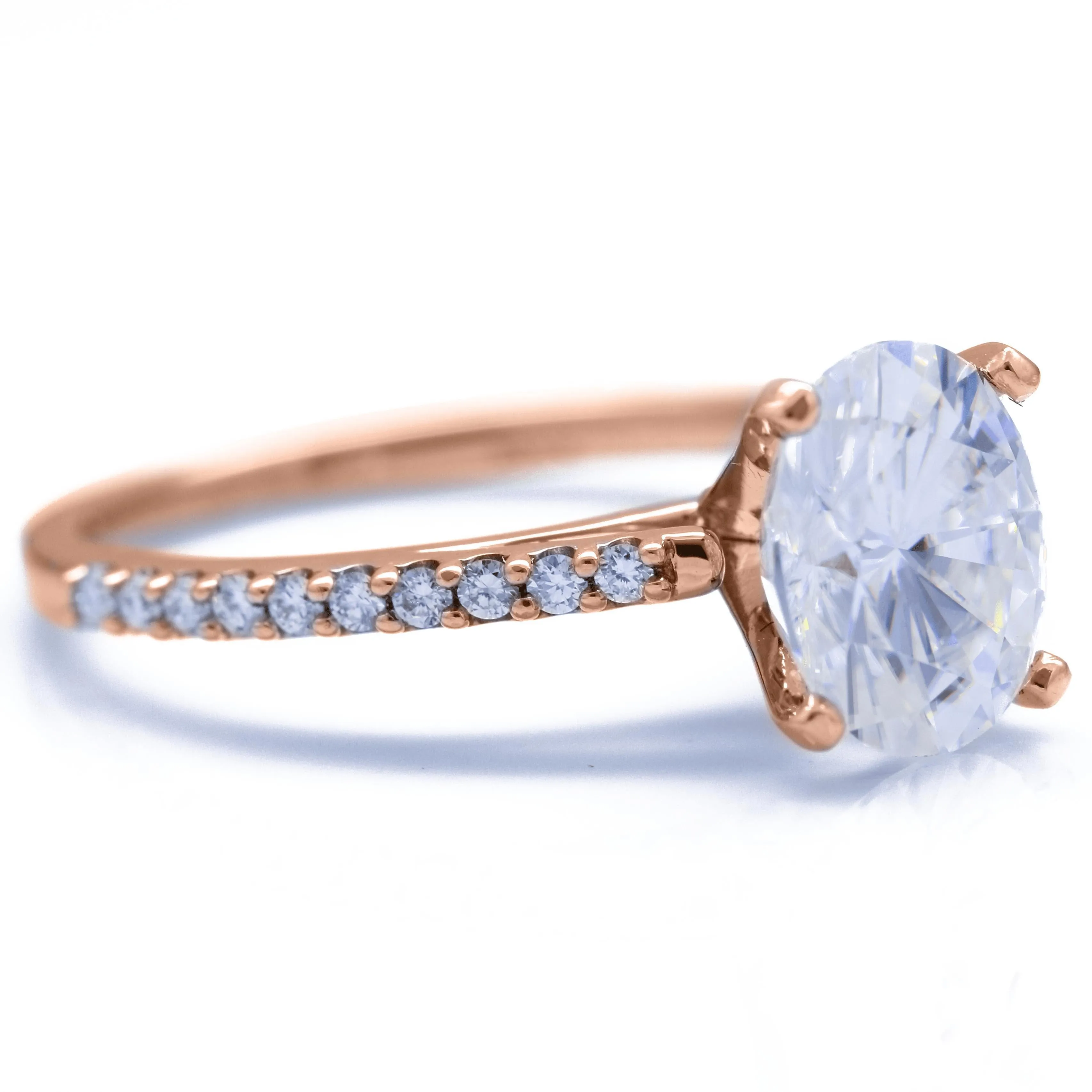Oval Center Stone 4 Prongs Diamond Accent Ice Cathedral Solitaire Ring