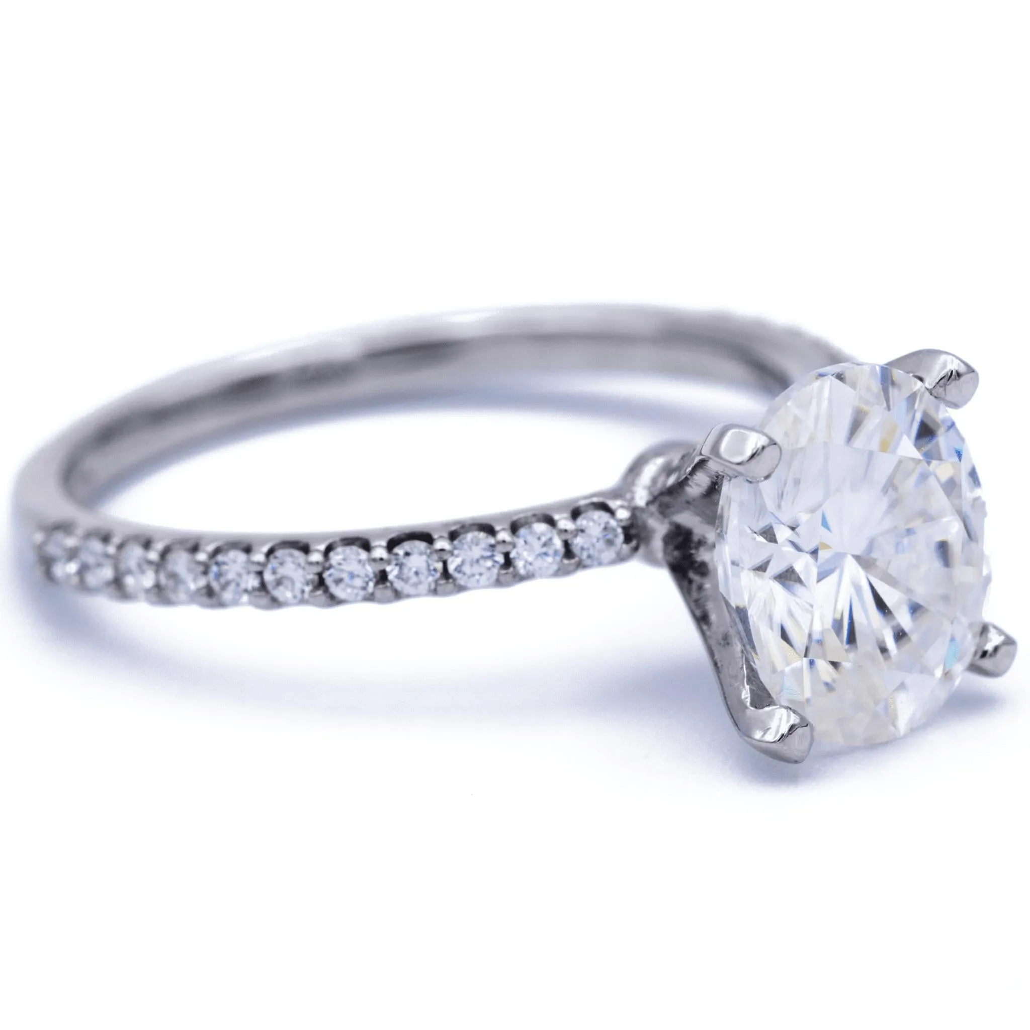 Oval Center Stone 4 Prongs Diamond Accent Ice Solitaire Ring
