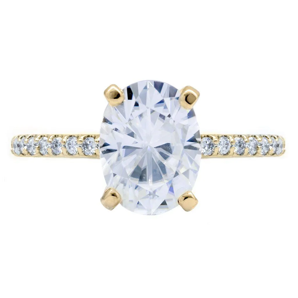 Oval Center Stone 4 Prongs Diamond Accent Ice Solitaire Ring