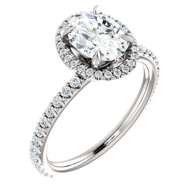 Oval Center Stone Diamond Accent Ice Halo Collar Ring