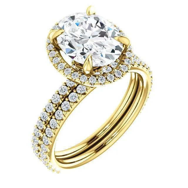 Oval Center Stone Diamond Accent Ice Halo Collar Ring