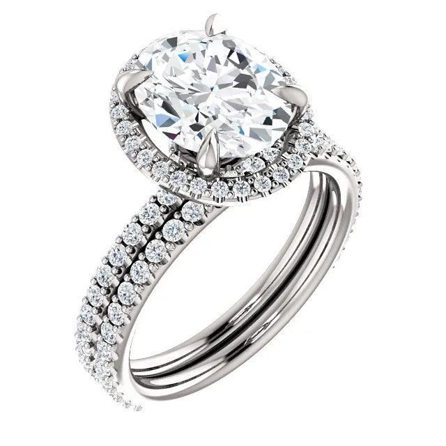 Oval Center Stone Diamond Accent Ice Halo Collar Ring