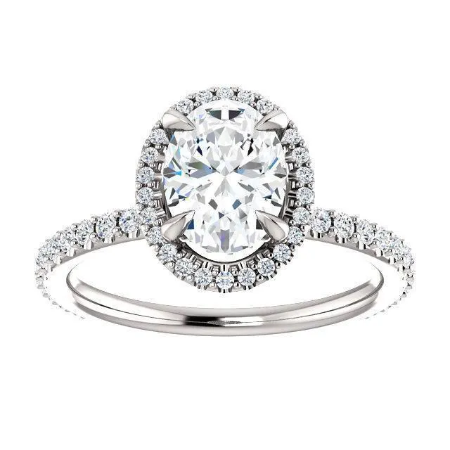 Oval Center Stone Diamond Accent Ice Halo Collar Ring