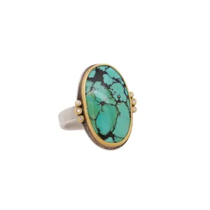 Oval Chinese Turquoise Ring with Diamonds