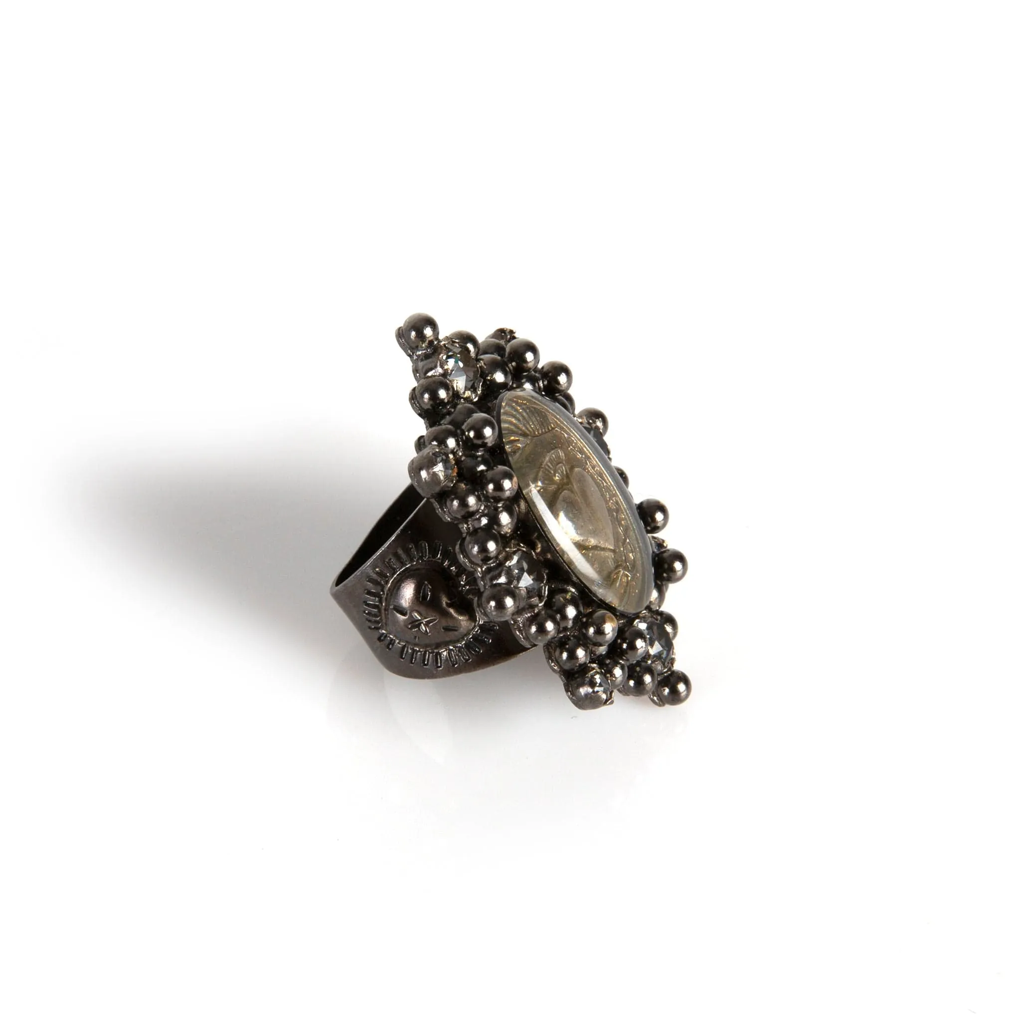 Oval Cloister Sacred Heart Ring Gunmetal