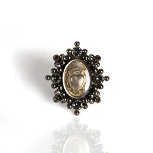 Oval Cloister Sacred Heart Ring Gunmetal