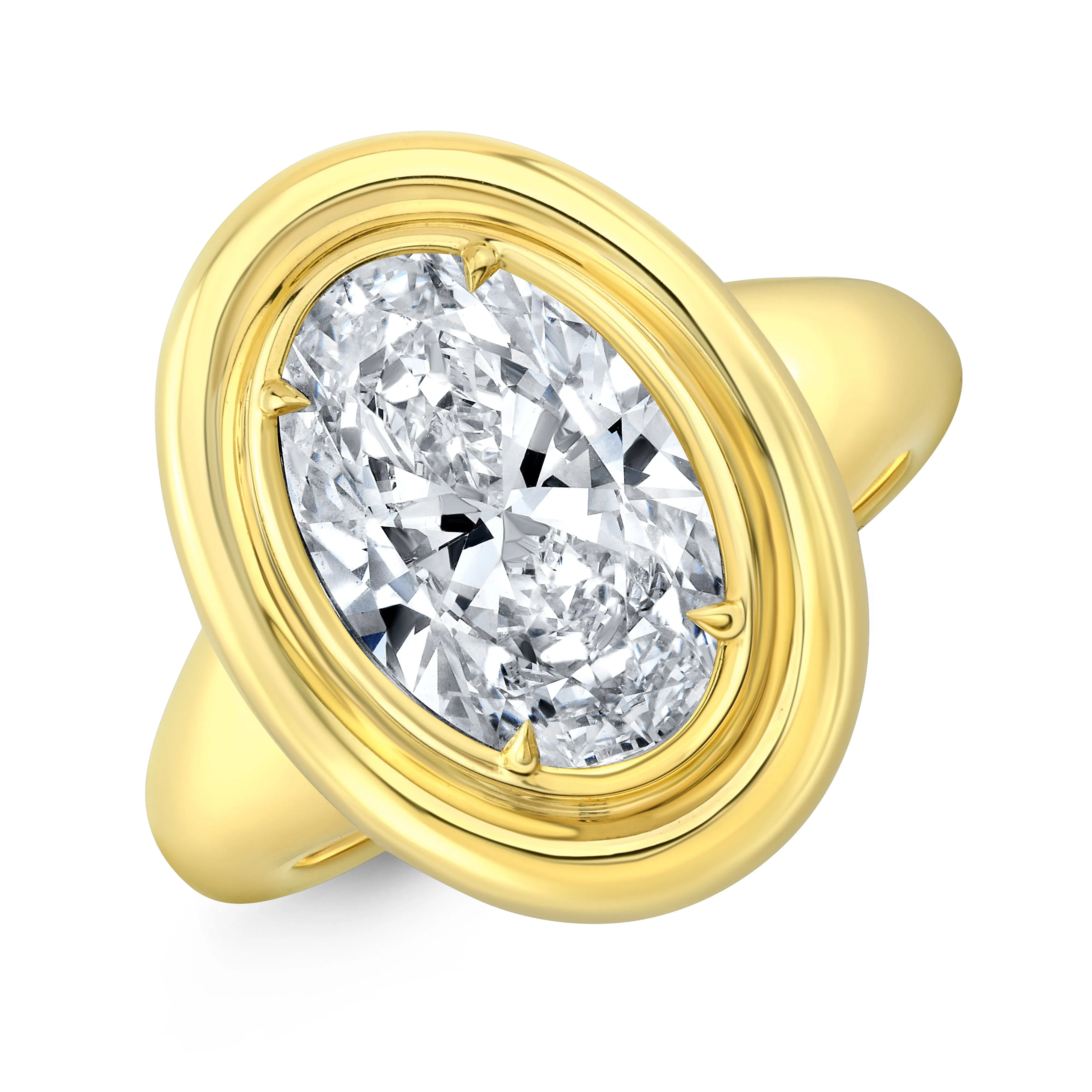 Oval Cut 2.01 ct 18K Yellow Gold Twin Bezel Movál®️ Diamond Engagement Ring