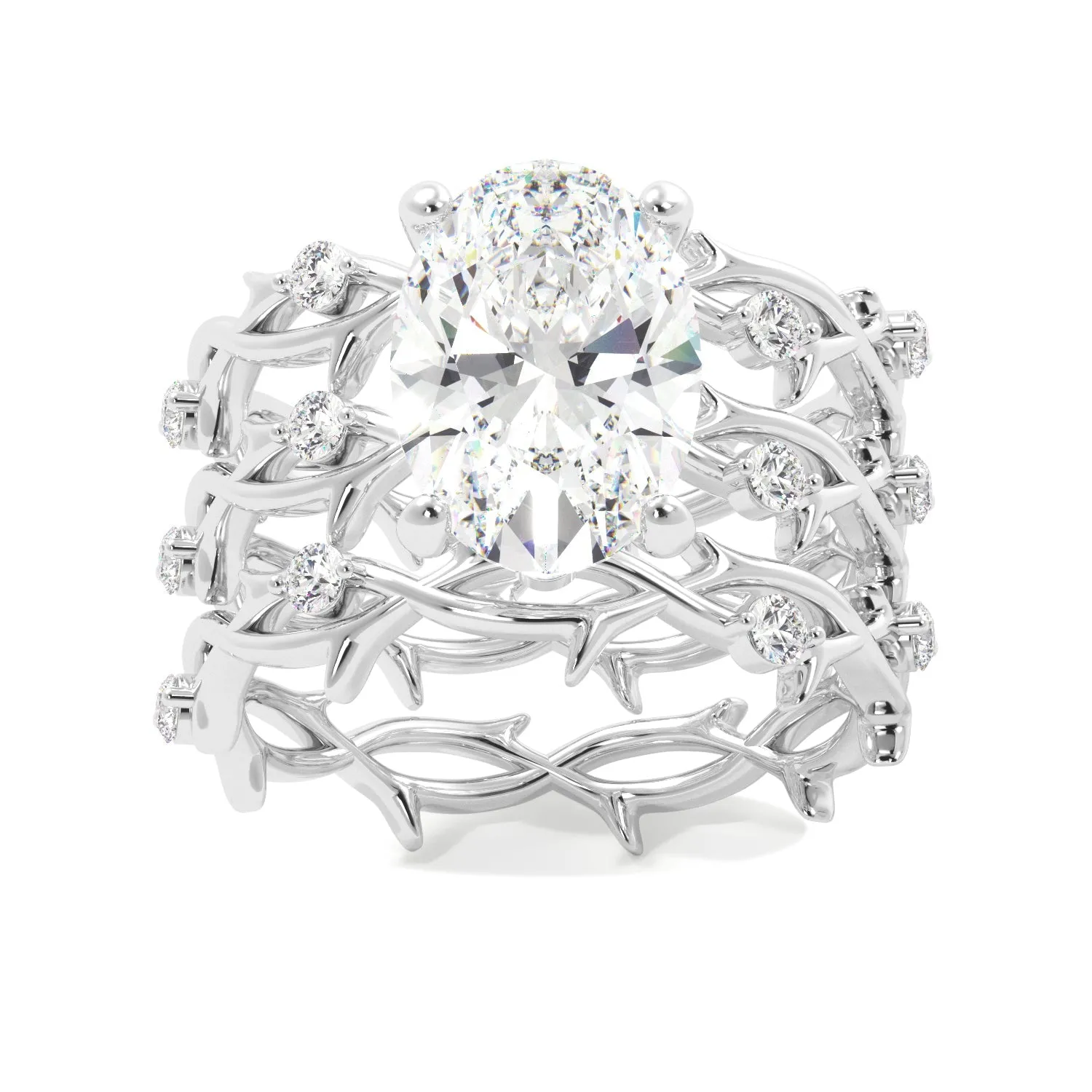 Oval Cut Thorn Band Engagement 3 Ring Set