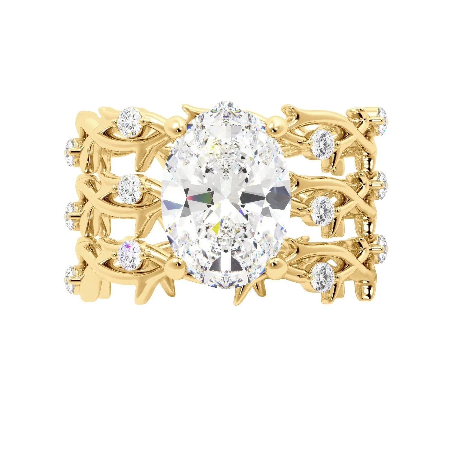 Oval Cut Thorn Band Engagement 3 Ring Set