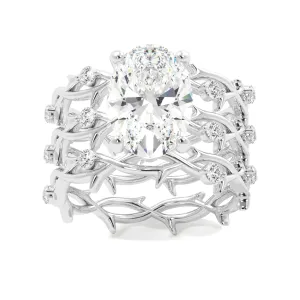 Oval Cut Thorn Band Engagement 3 Ring Set