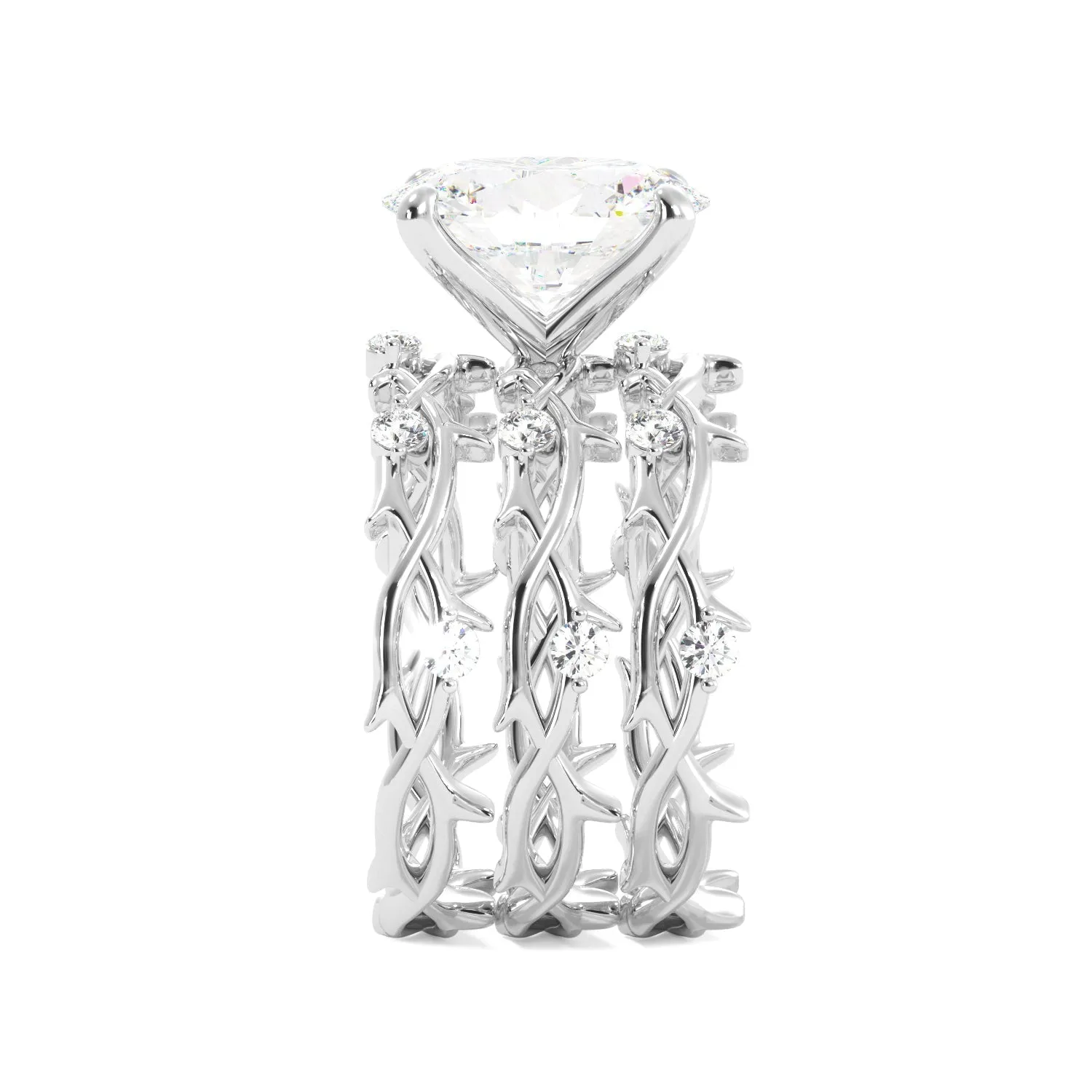 Oval Cut Thorn Band Engagement 3 Ring Set