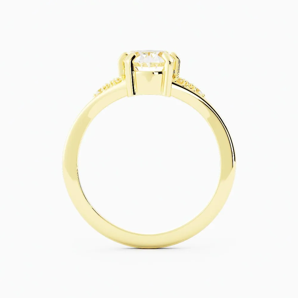 Oval Moissanite Engagement Ring Tapered Pave Band