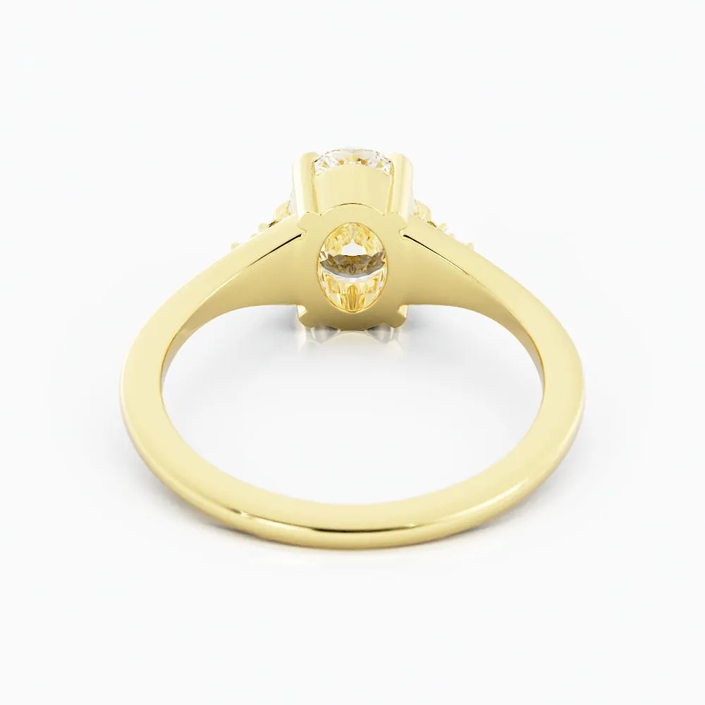 Oval Moissanite Engagement Ring Tapered Pave Band