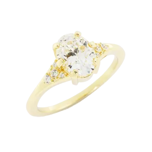 Oval Moissanite Engagement Ring Tapered Pave Band
