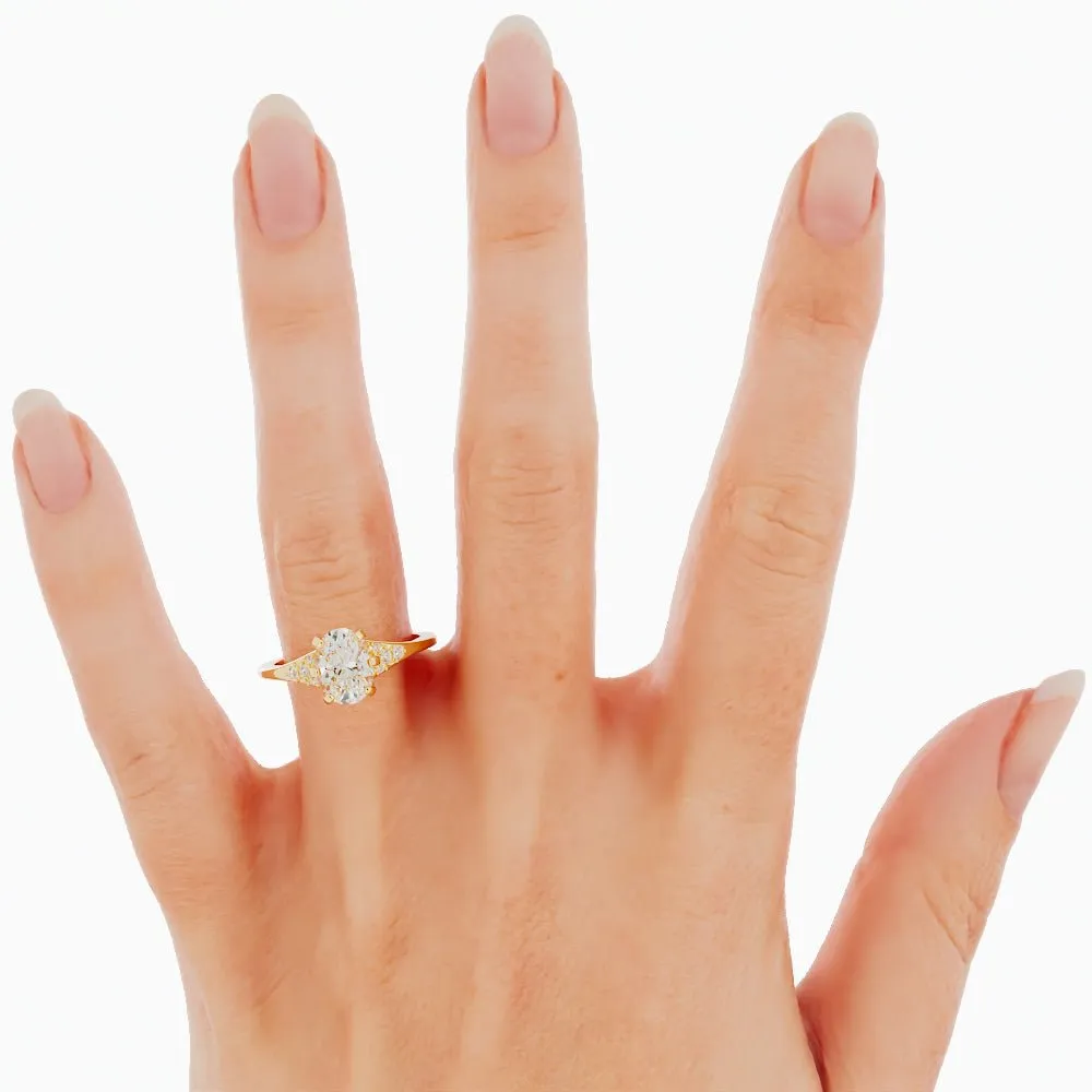 Oval Moissanite Engagement Ring Tapered Pave Band