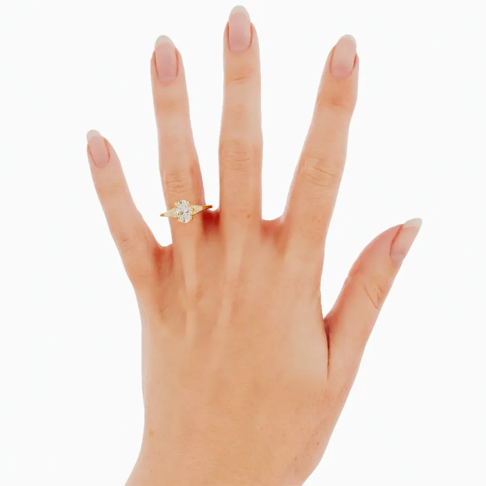 Oval Moissanite Engagement Ring Tapered Pave Band