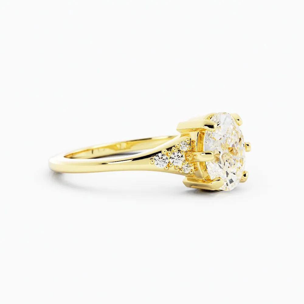 Oval Moissanite Engagement Ring Tapered Pave Band