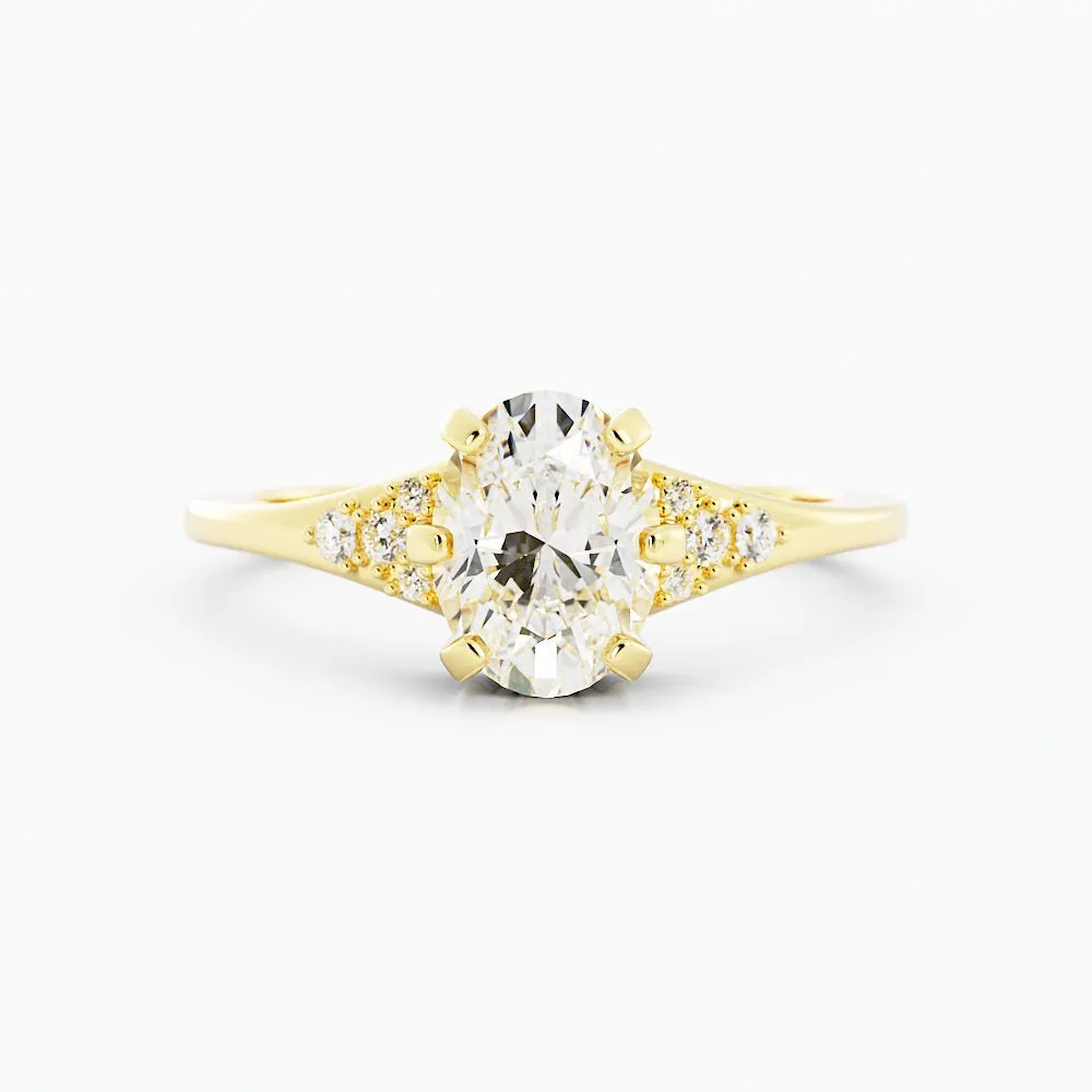 Oval Moissanite Engagement Ring Tapered Pave Band
