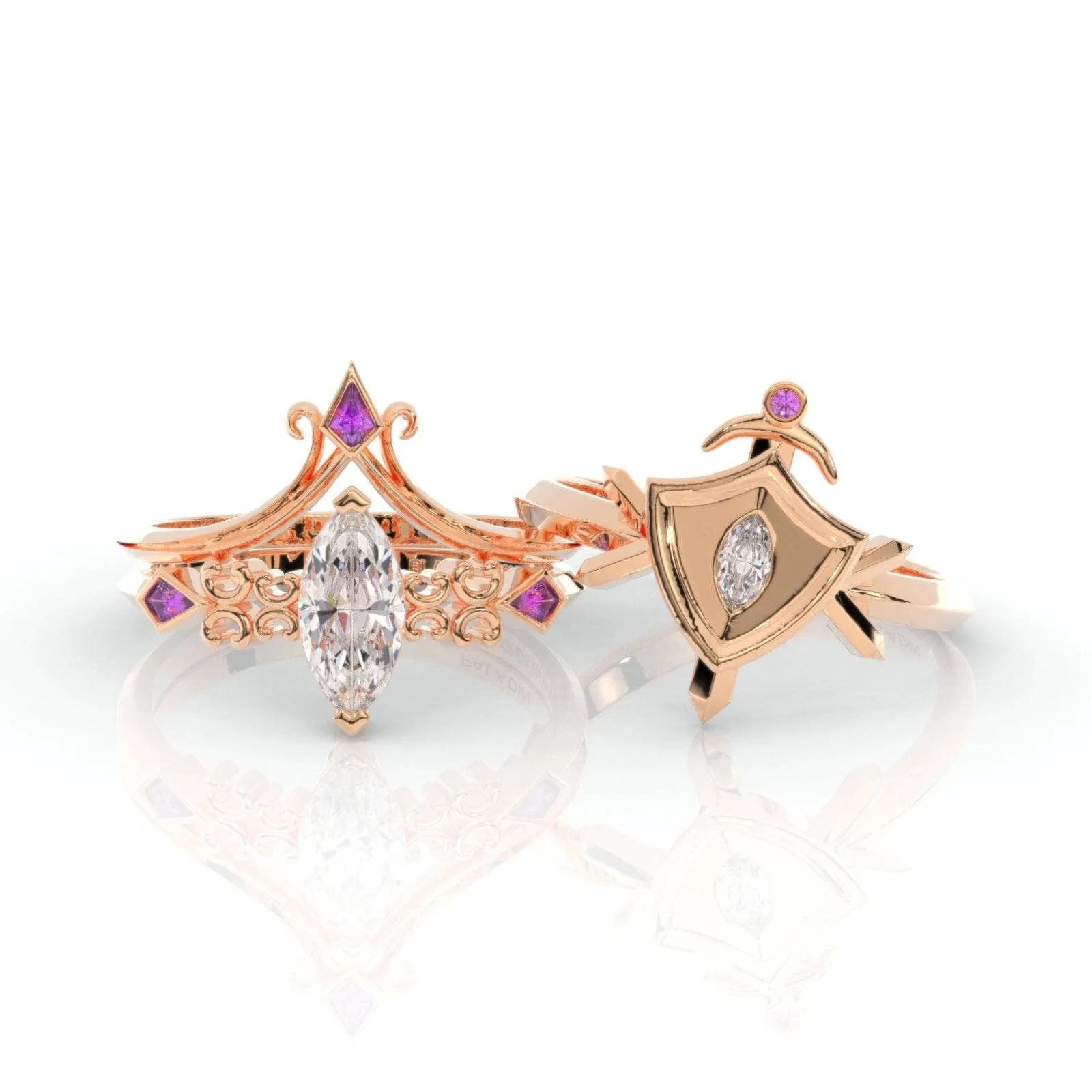 Paladin's 2-piece Ring Set (Women)- 14k Yellow Gold Video Game Inspired Rings