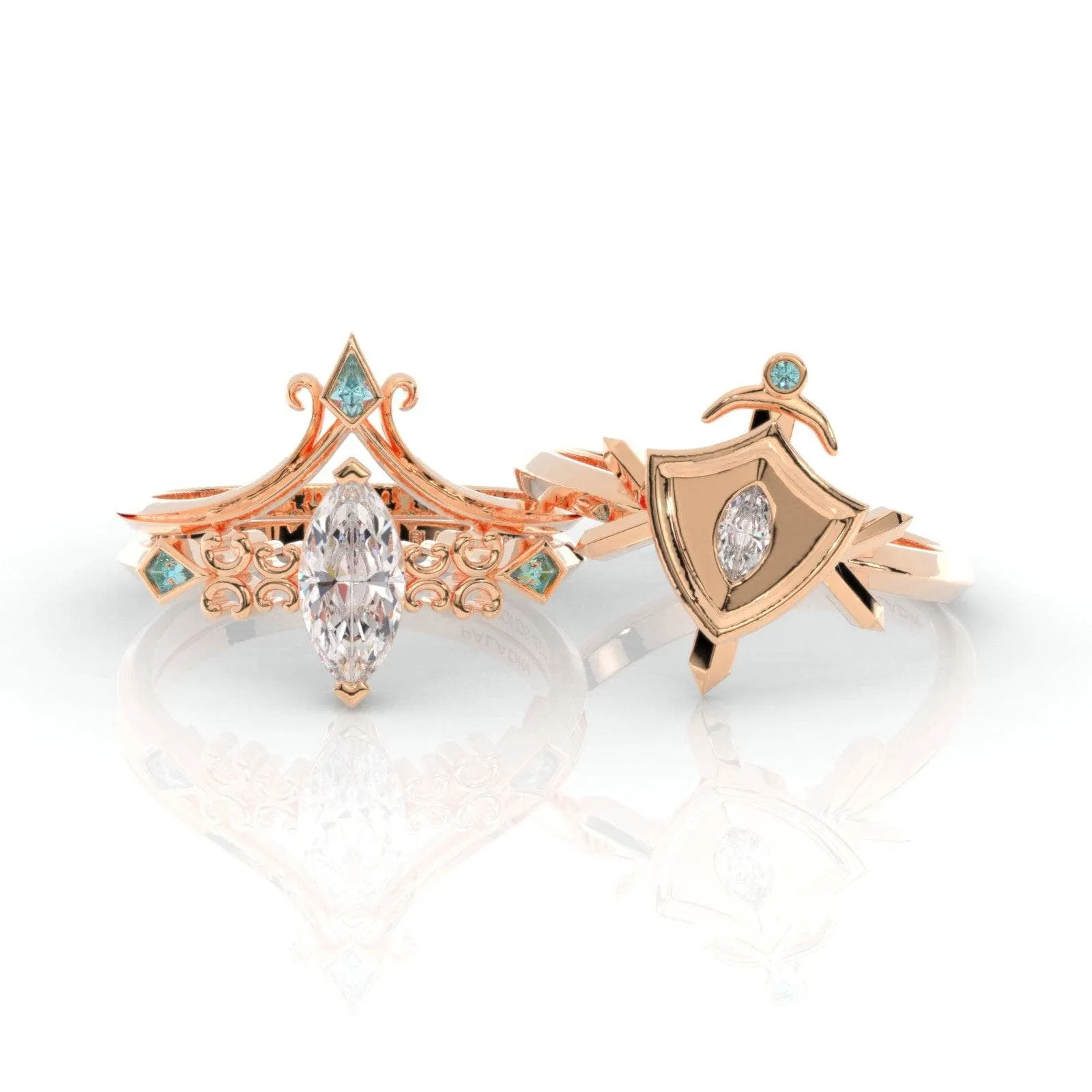 Paladin's 2-piece Ring Set (Women)- 14k Yellow Gold Video Game Inspired Rings
