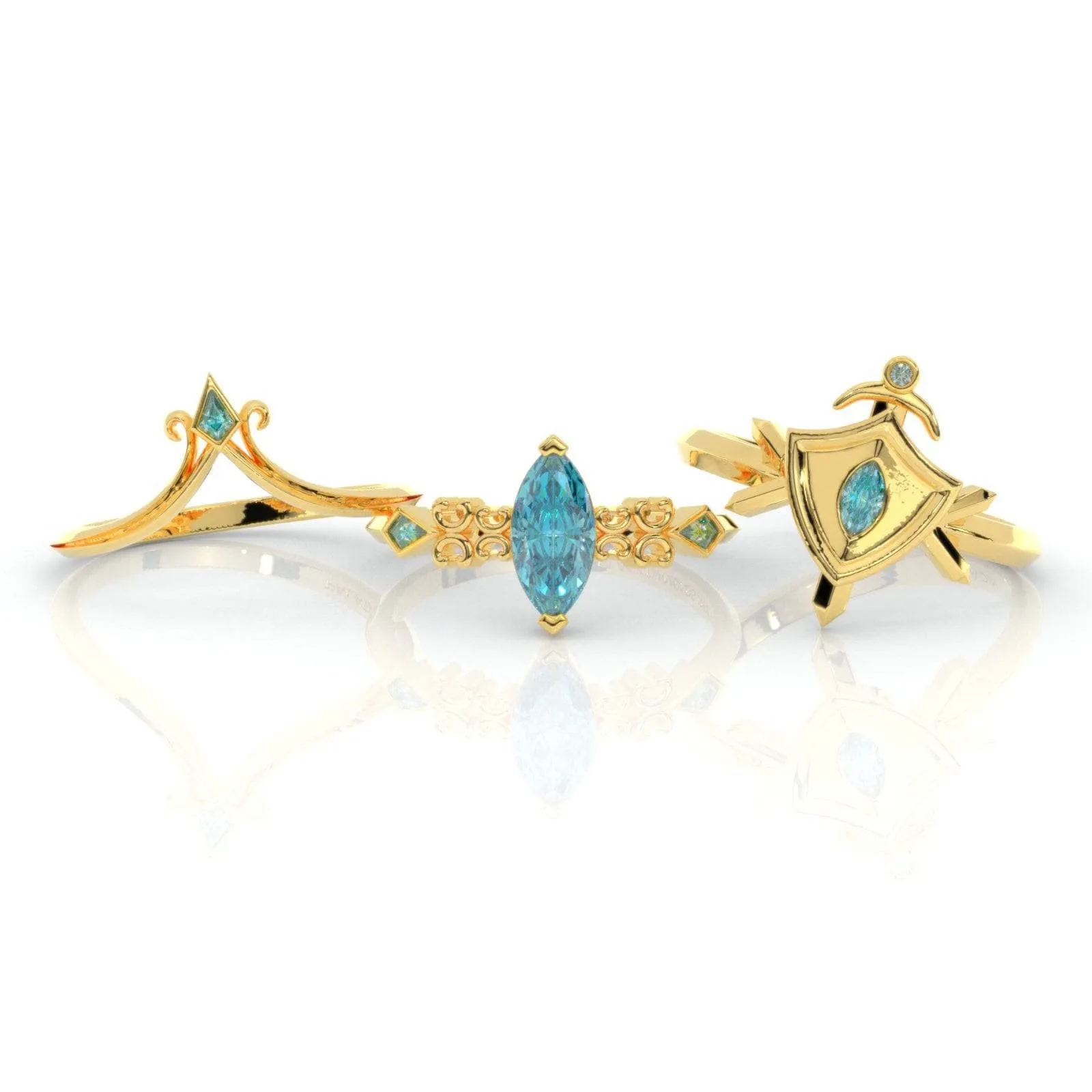 Paladin's 2-piece Ring Set (Women)- 14k Yellow Gold Video Game Inspired Rings