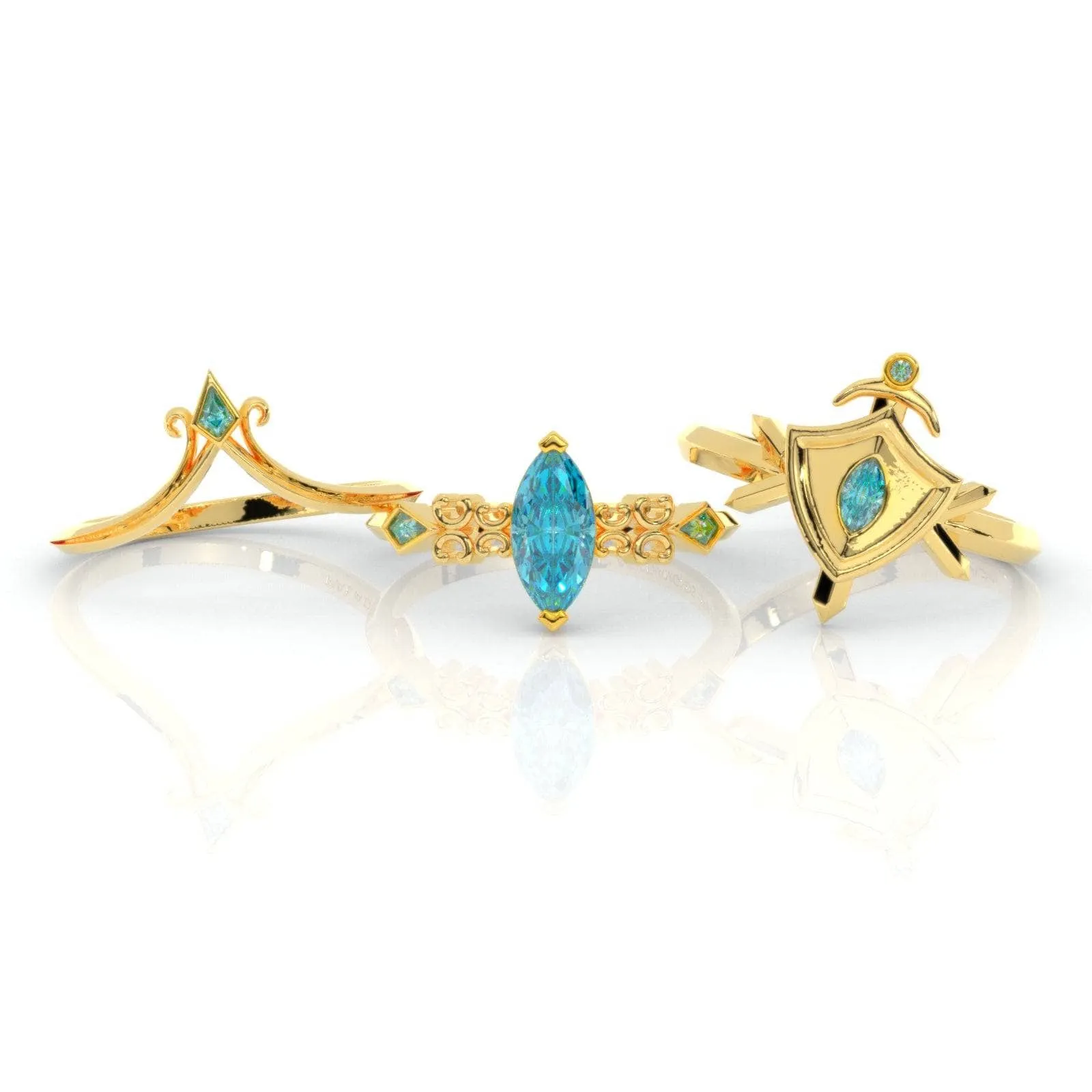 Paladin's 2-piece Ring Set (Women)- 14k Yellow Gold Video Game Inspired Rings