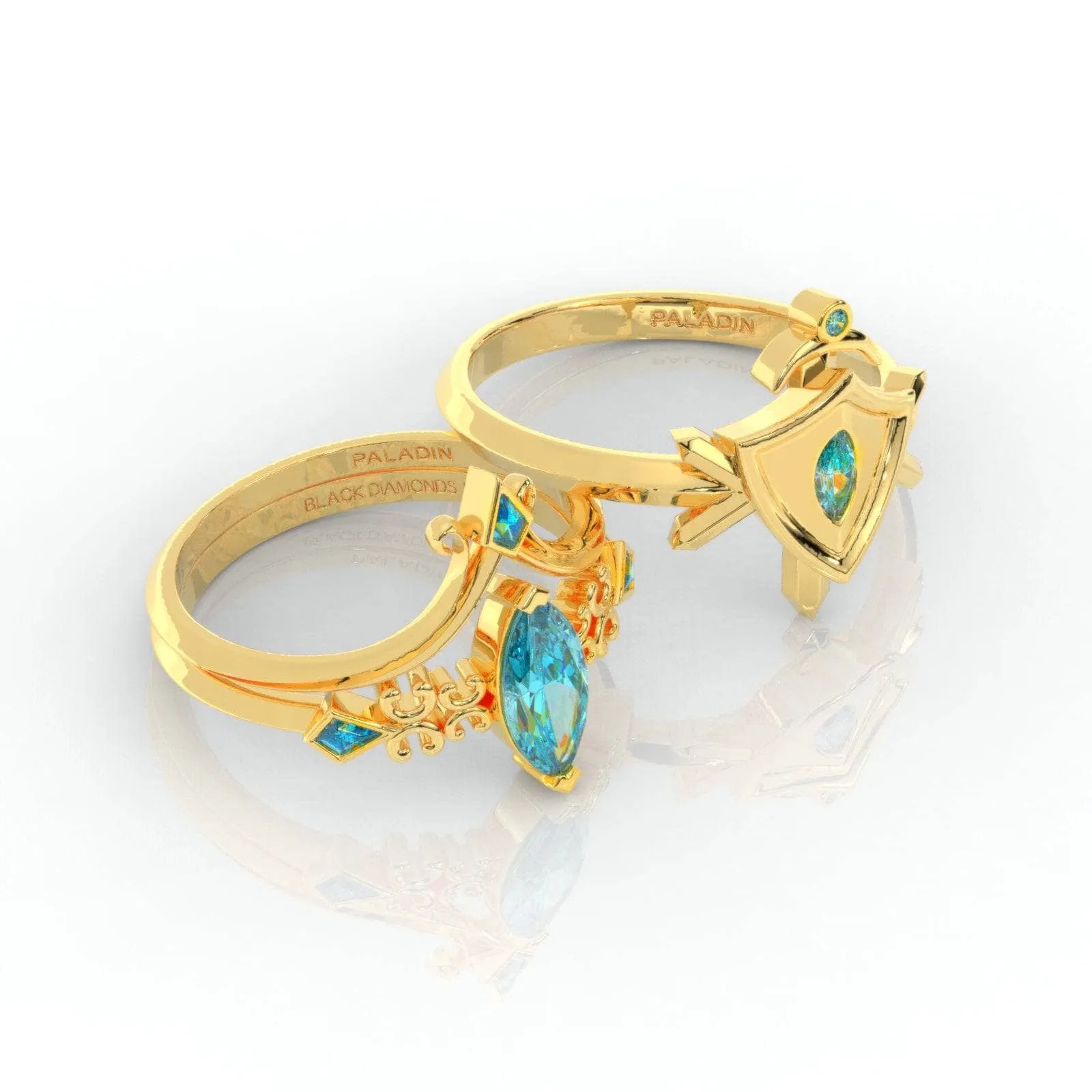 Paladin's 2-piece Ring Set (Women)- 14k Yellow Gold Video Game Inspired Rings