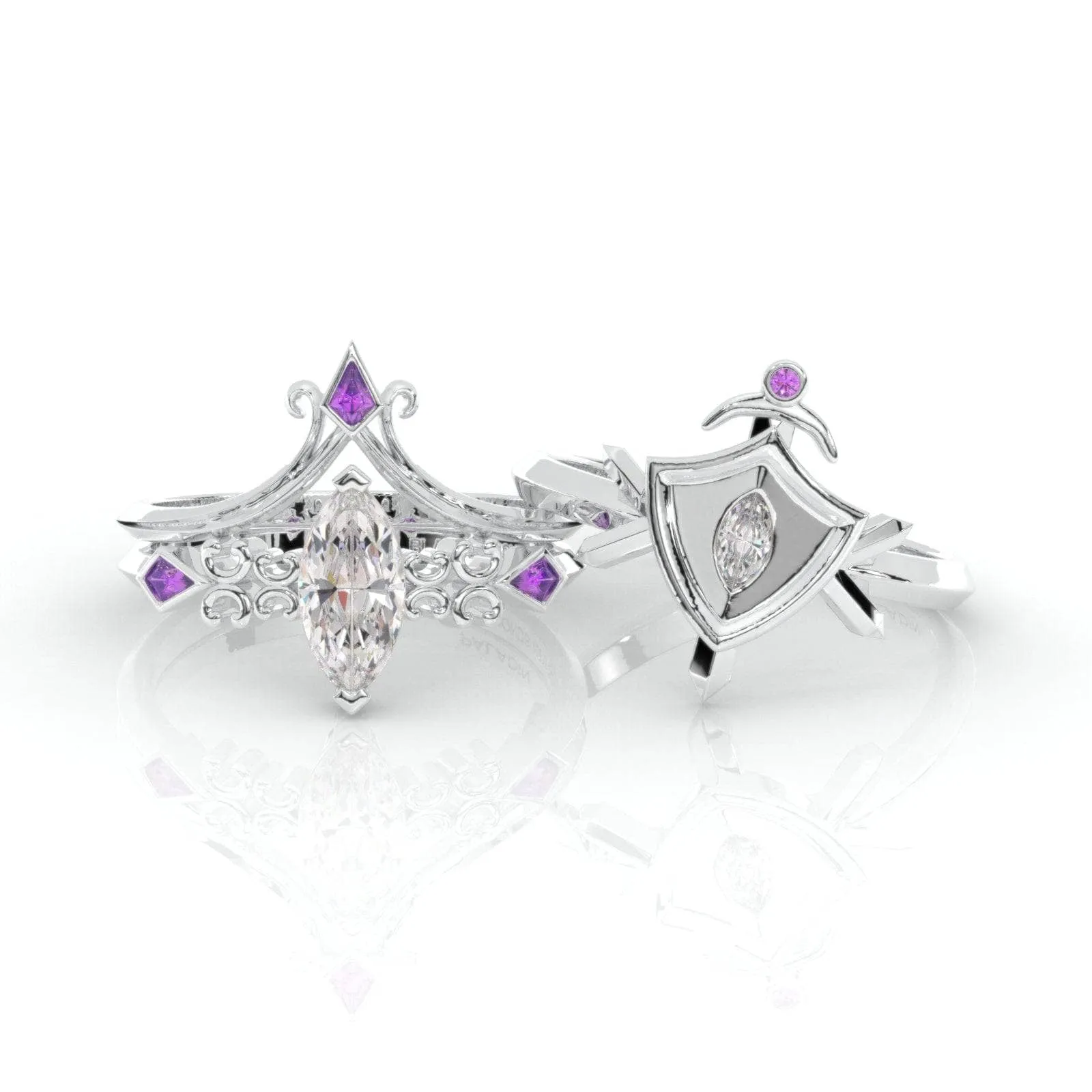 Paladin's 2-piece Ring Set (Women)- 14k Yellow Gold Video Game Inspired Rings