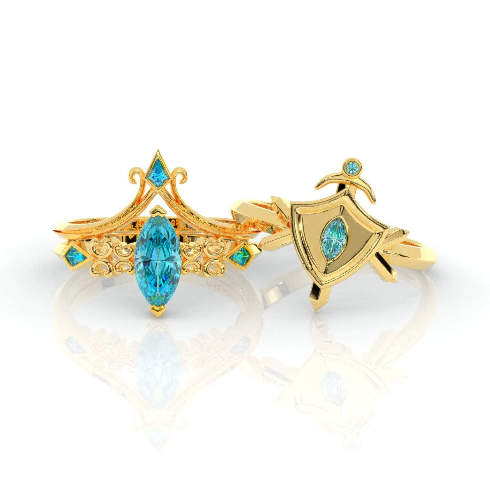 Paladin's 2-piece Ring Set (Women)- 14k Yellow Gold Video Game Inspired Rings