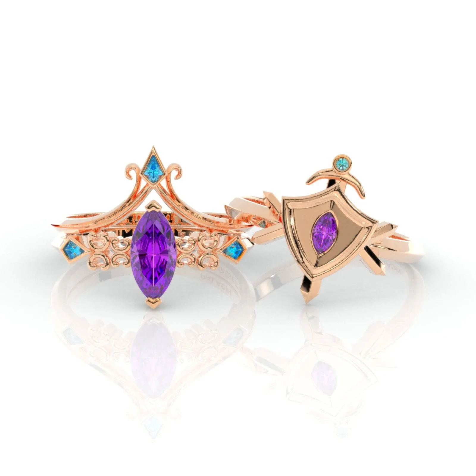 Paladin's 2-piece Ring Set (Women)- 14k Yellow Gold Video Game Inspired Rings