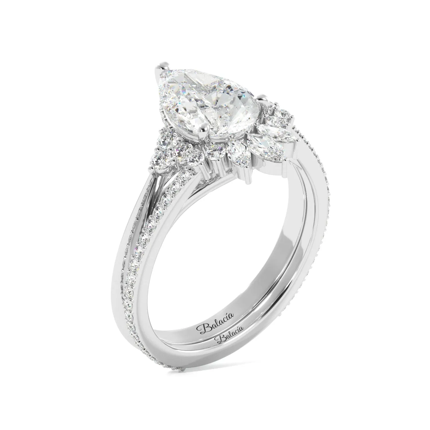 Pear Diamond Engagement Ring with Round Accents