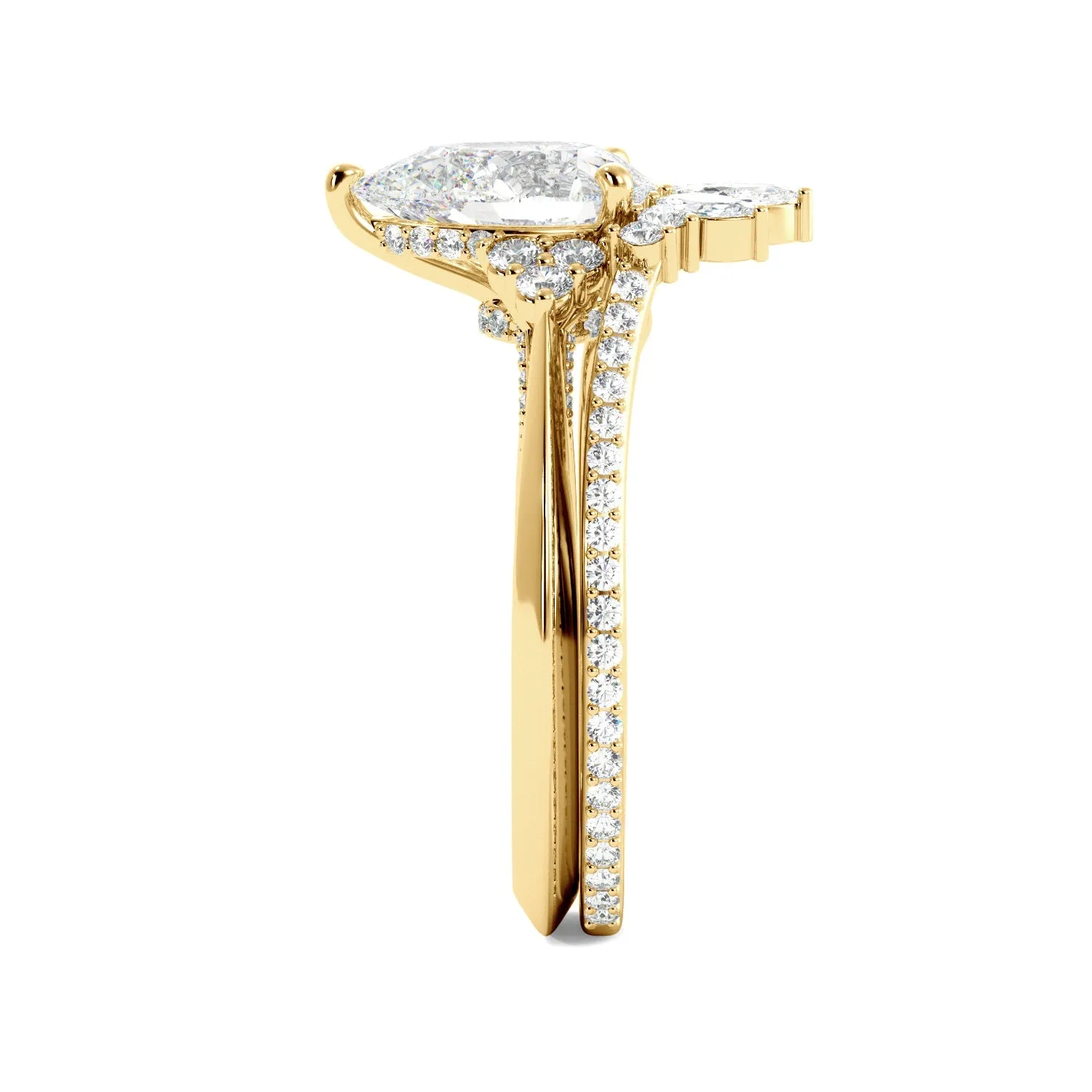 Pear Diamond Engagement Ring with Round Accents